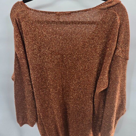 I. Magnin Rust Orange Gold Metallic Vintage 90s V-Neck Vintage Sweater 2x - Picture 2 of 6